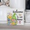Welcome to Our Home Spring Wooden Box Sign Farmhouse Spring Welcome Gnome Wood Box Sign Art Blocks Desk Shelf Tabletop Home Decor 5 X 5 Inch